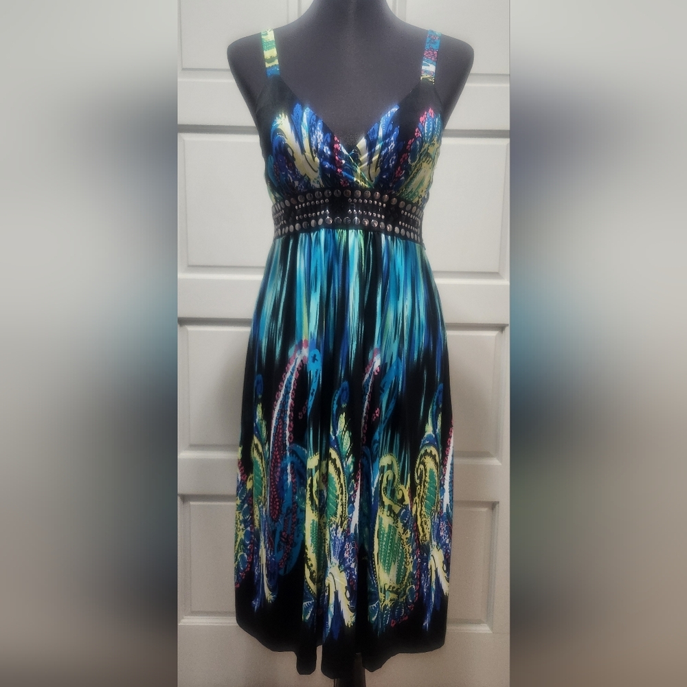 Studio West Knee Length Dress Sleeveless Vibrant  Woman Small NWOT Bohemian